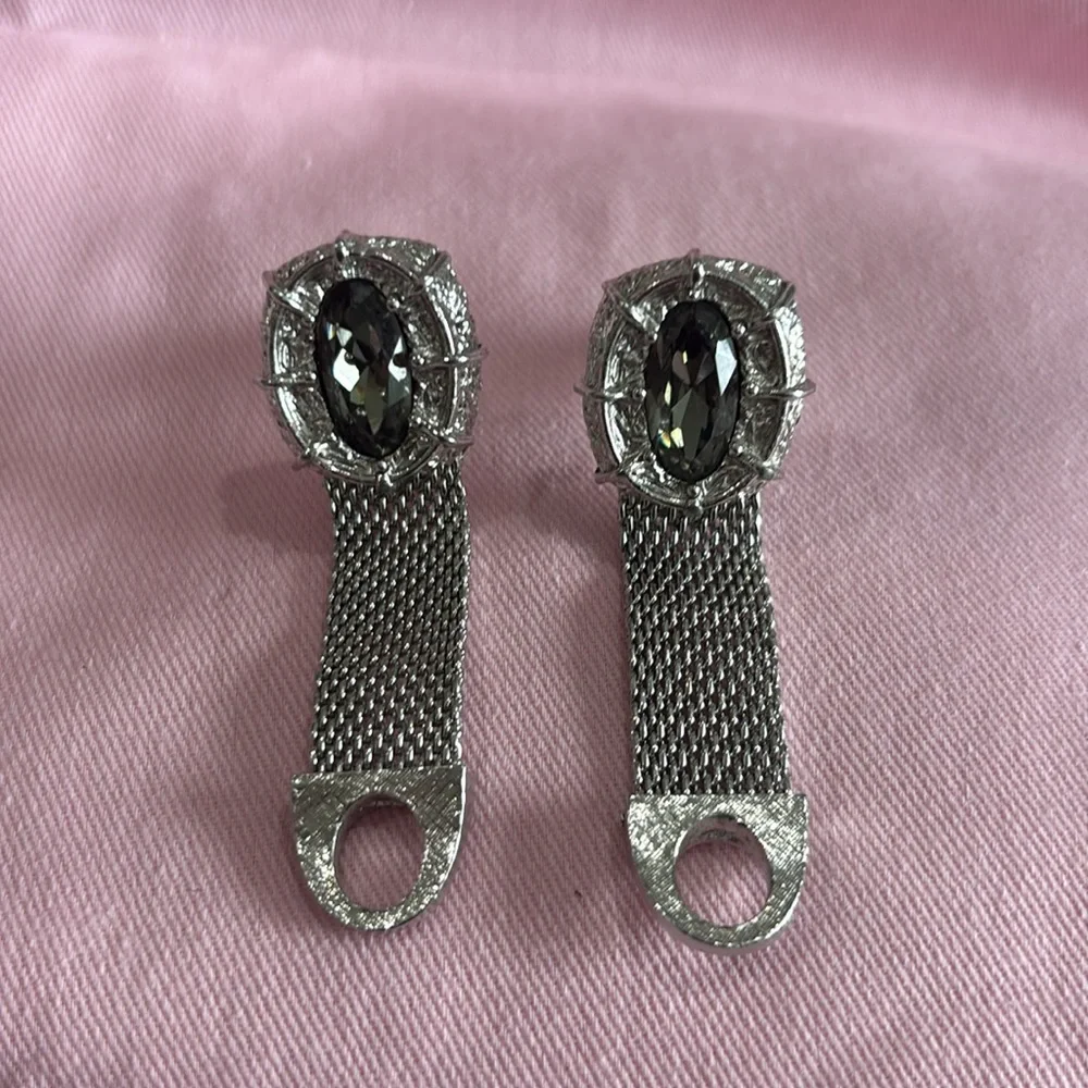 Vintage Art Deco Style Smoky Topaz Silver Tone Pretty Glass Cufflinks